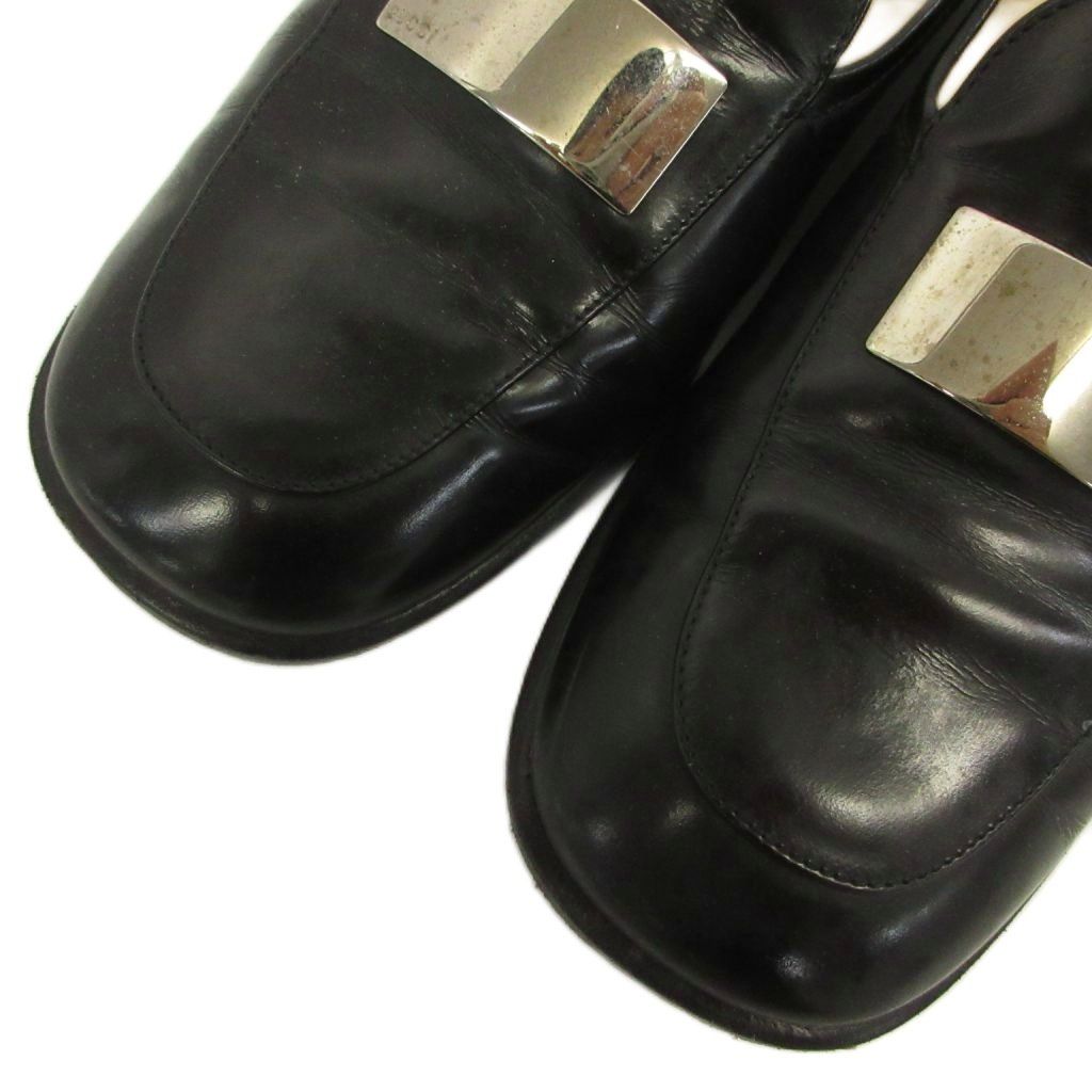 Gucci Loafers Leather Shoes Cowhide Square Toe Logo Plate Silver — view 3