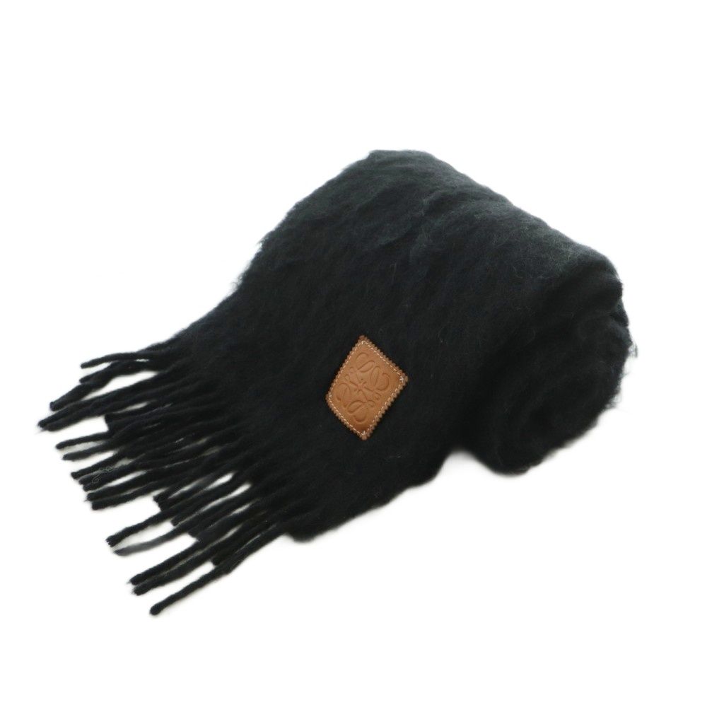 Loewe Anagram Patch Scarf Fringe Brushed Black — view 4