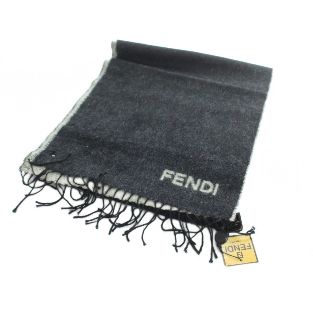 Fendi Scarf Shawl Logo Fringe Black