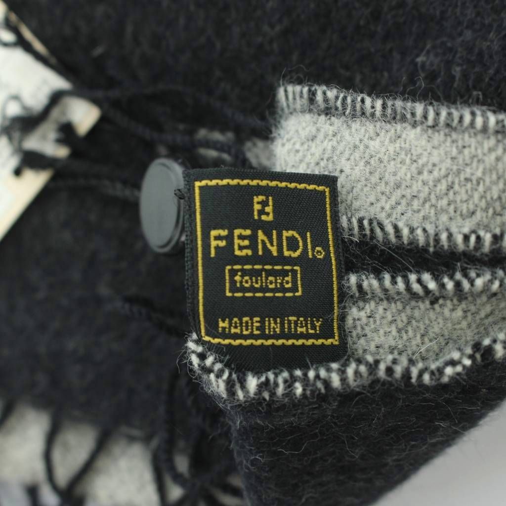 Fendi Scarf Shawl Logo Fringe Black — view 3