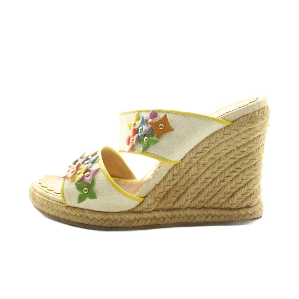 Louis Vuitton Sandals Wedge Sole Logo Leather 34 Yellow — view 2