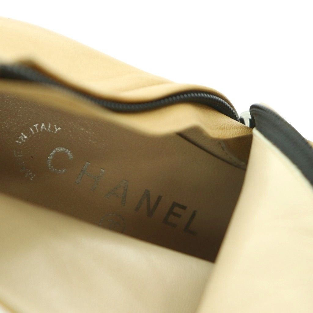 Chanel Short Boots Pointed Toe High Heels Pin Leather Bicolor 38 Beige — view 7