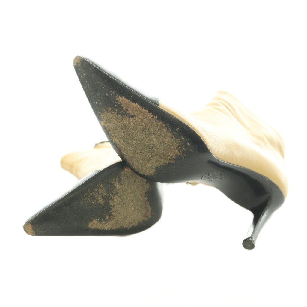 Chanel Short Boots Pointed Toe High Heels Pin Leather Bicolor 38 Beige — view 5