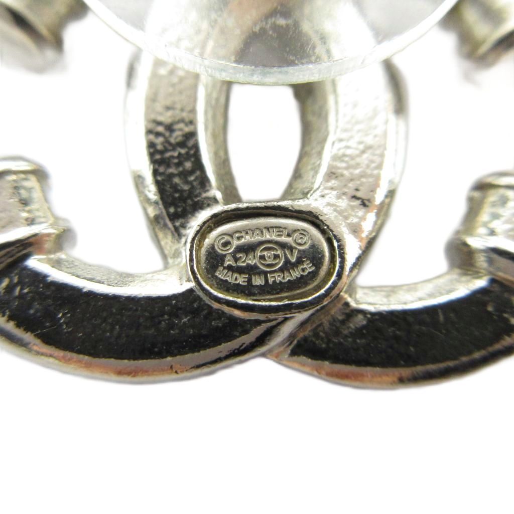 Chanel Earrings CC Logo Rhinestone Silver — view 3