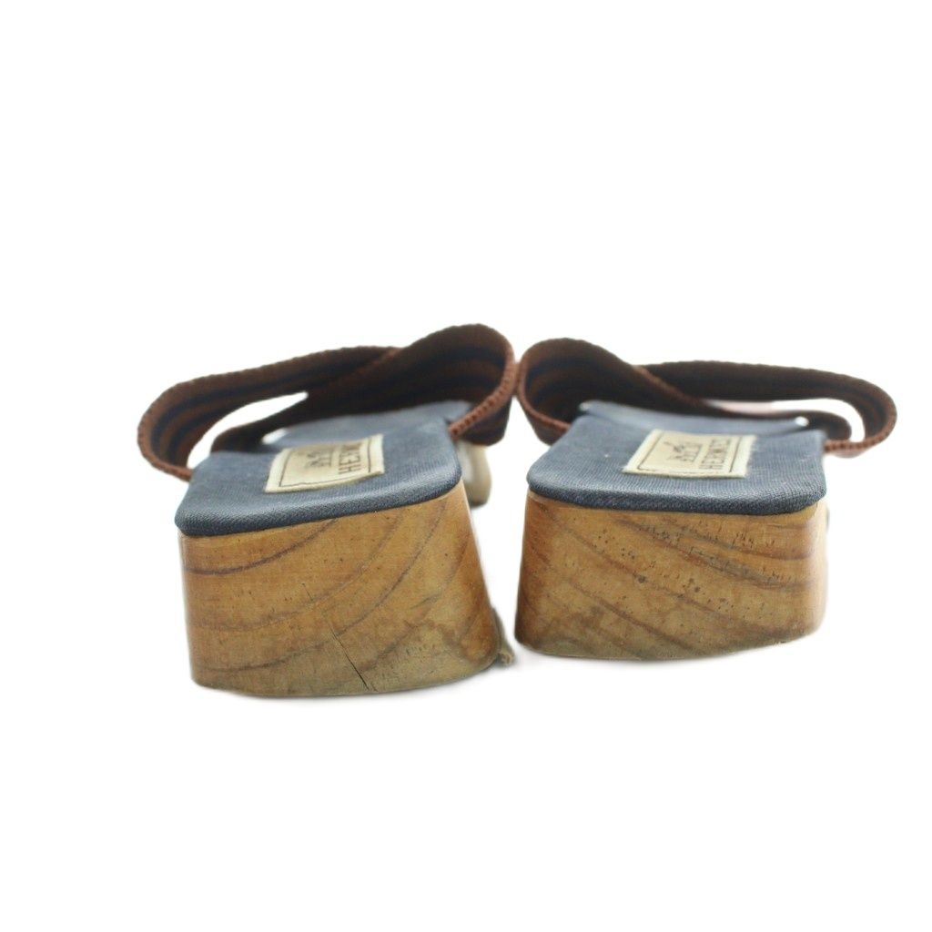 Hermes Fourre Tout Wood Sandals Square Toe 35 Navy — view 5