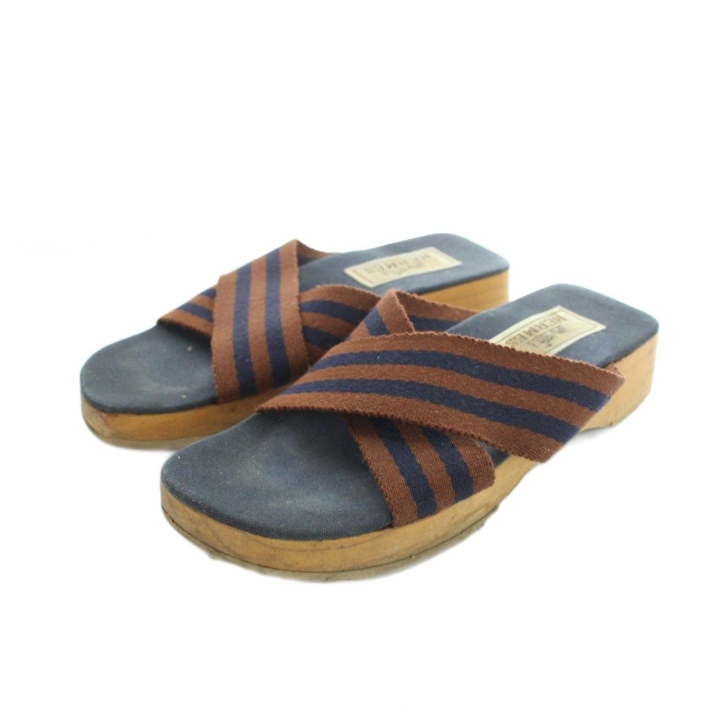 Hermes Fourre Tout Wood Sandals Square Toe 35 Navy
