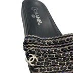 Chanel Sandals Leather CC Logo 6 Chain Shoes Flat Black — view 7