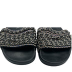 Chanel Sandals Leather CC Logo 6 Chain Shoes Flat Black — view 5