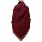 Hermes Carre Geant Cashmere Large Shawl with Fringe Scarf Bordeaux Off White — view 5