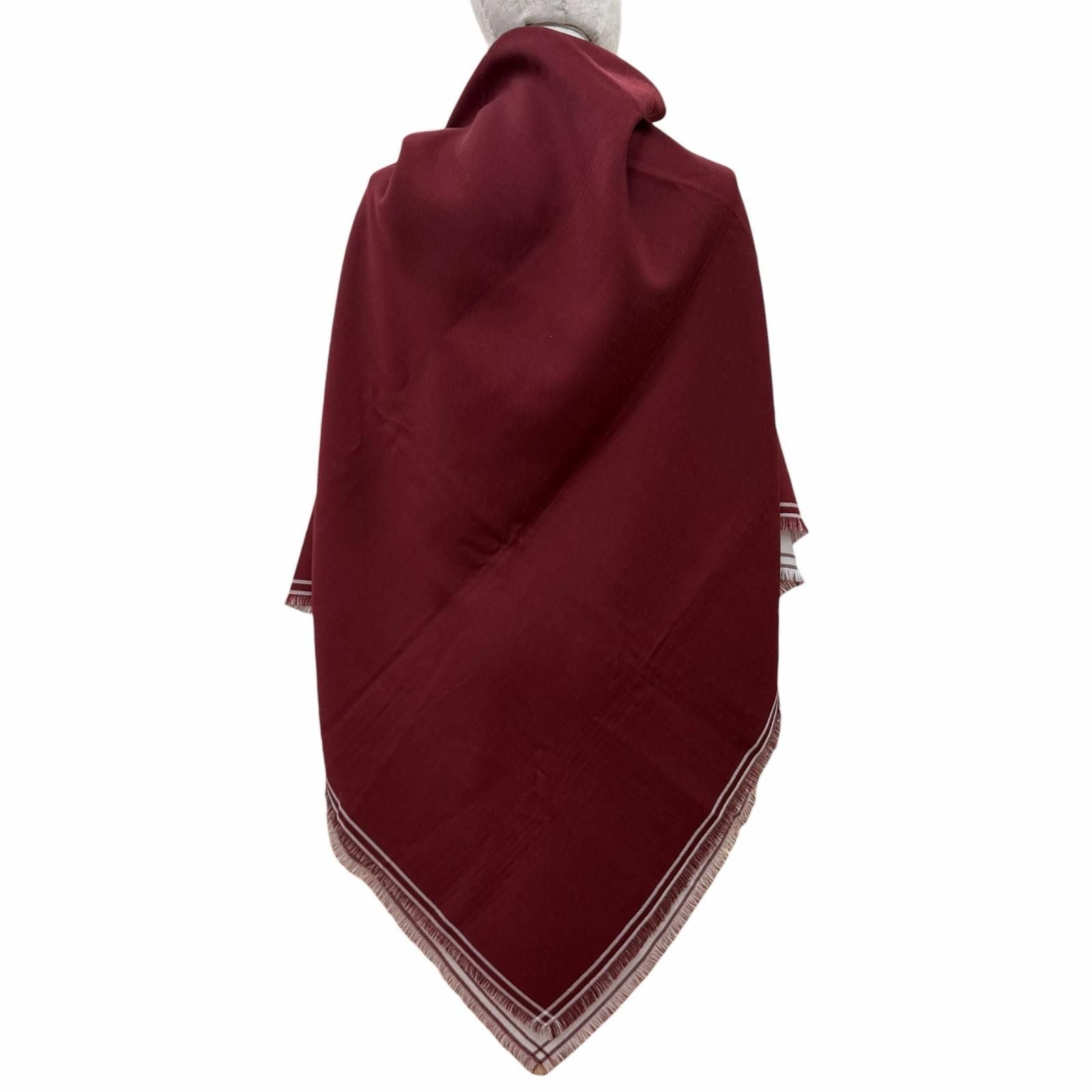 Hermes Carre Geant Cashmere Large Shawl with Fringe Scarf Bordeaux Off White — view 5