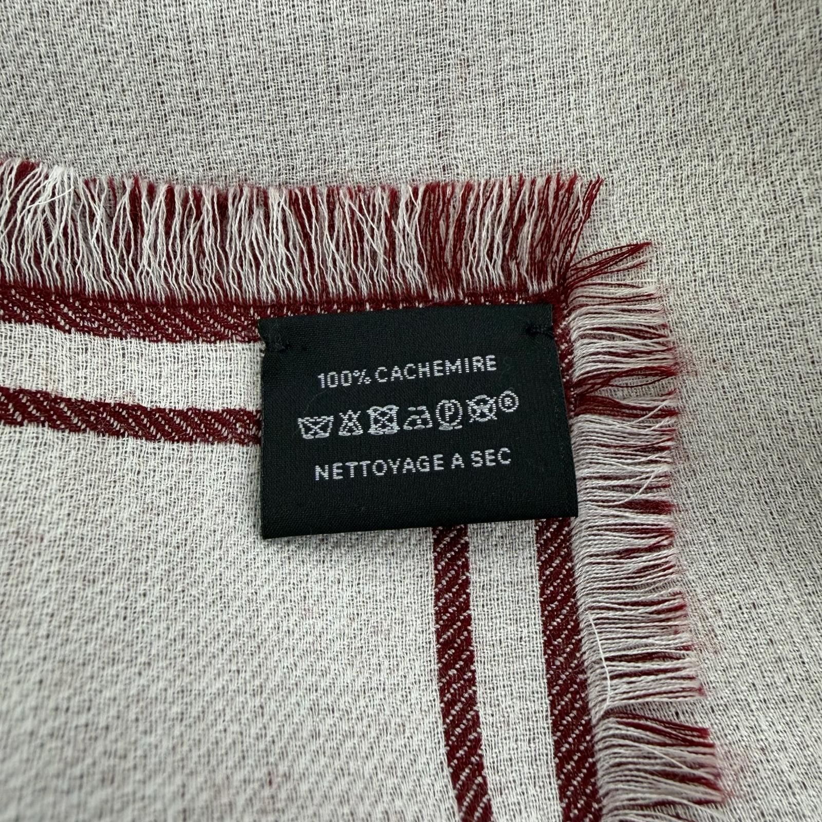 Hermes Carre Geant Cashmere Large Shawl with Fringe Scarf Bordeaux Off White — view 7