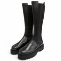 Chanel CC Logo Side Gore Leather Long Boots Thick Sole Black 38 Silhouette