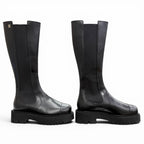 Chanel CC Logo Side Gore Leather Long Boots Thick Sole Black 38 Silhouette — view 4