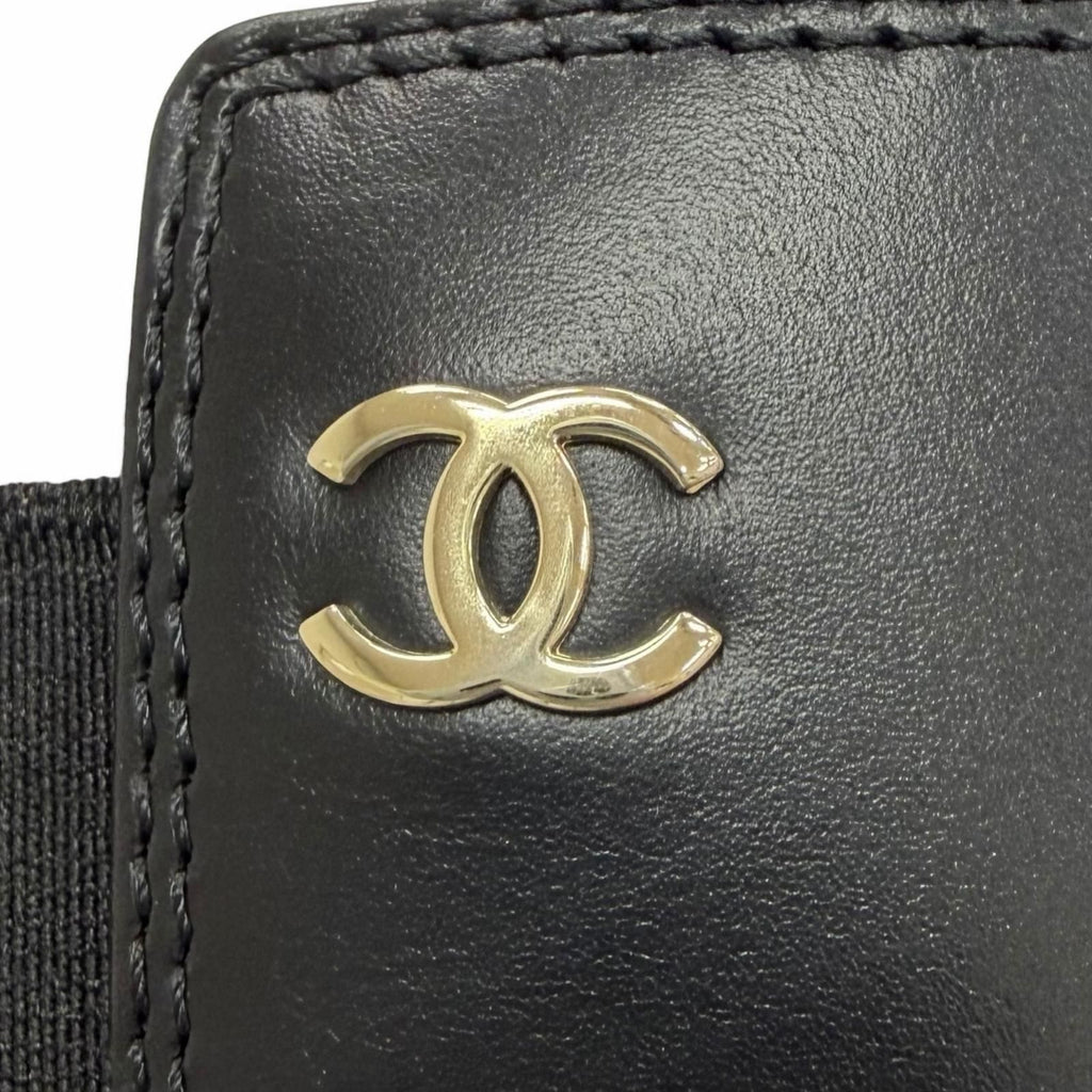 Chanel CC Logo Side Gore Leather Long Boots Thick Sole Black 38 Silhouette — view 9