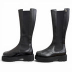 Chanel CC Logo Side Gore Leather Long Boots Thick Sole Black 38 Silhouette — view 3