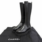 Chanel CC Logo Side Gore Leather Long Boots Thick Sole Black 38 Silhouette — view 2