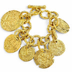 Chanel Vintage CC Logo Medal Chain Bracelet Gold