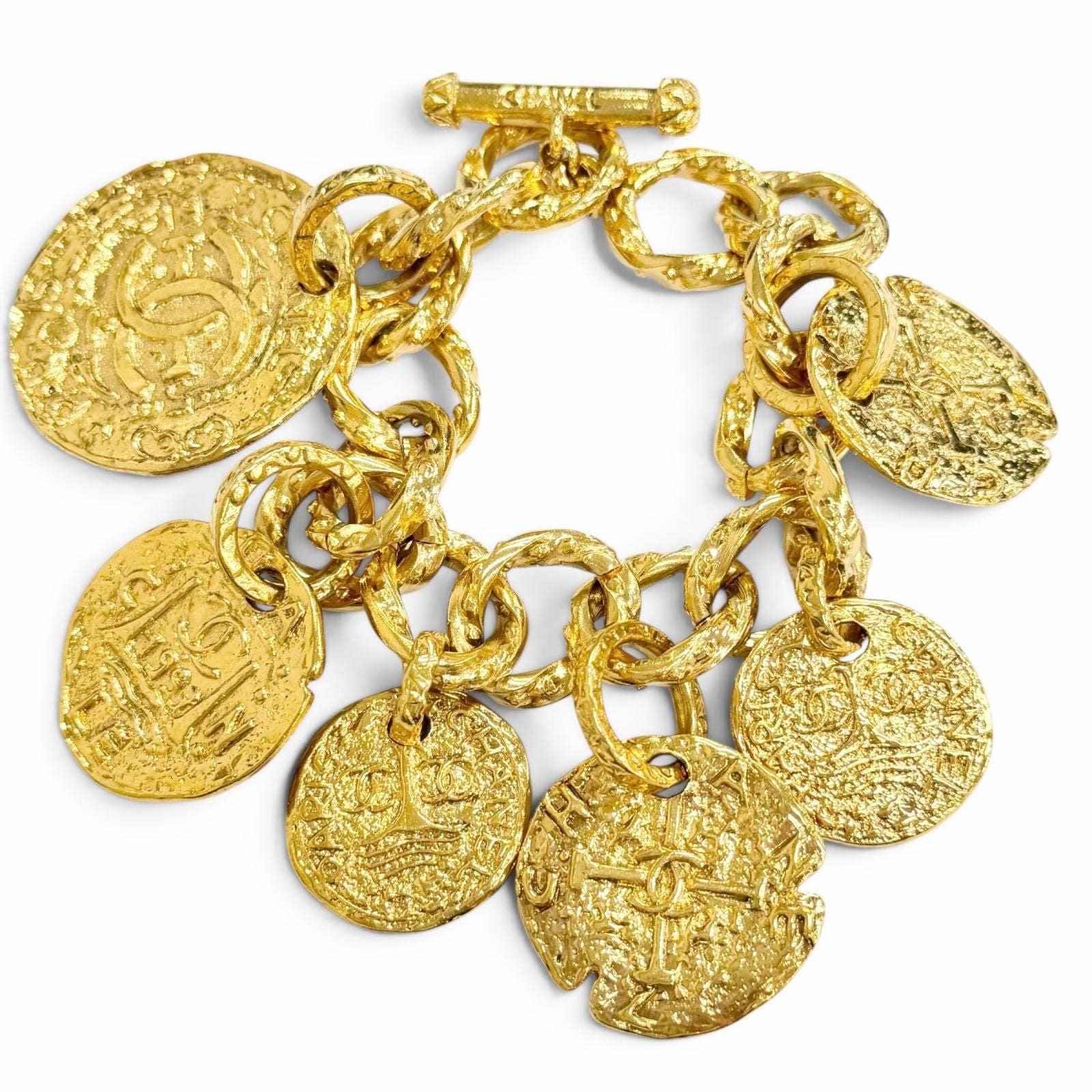Chanel Vintage CC Logo Medal Chain Bracelet Gold