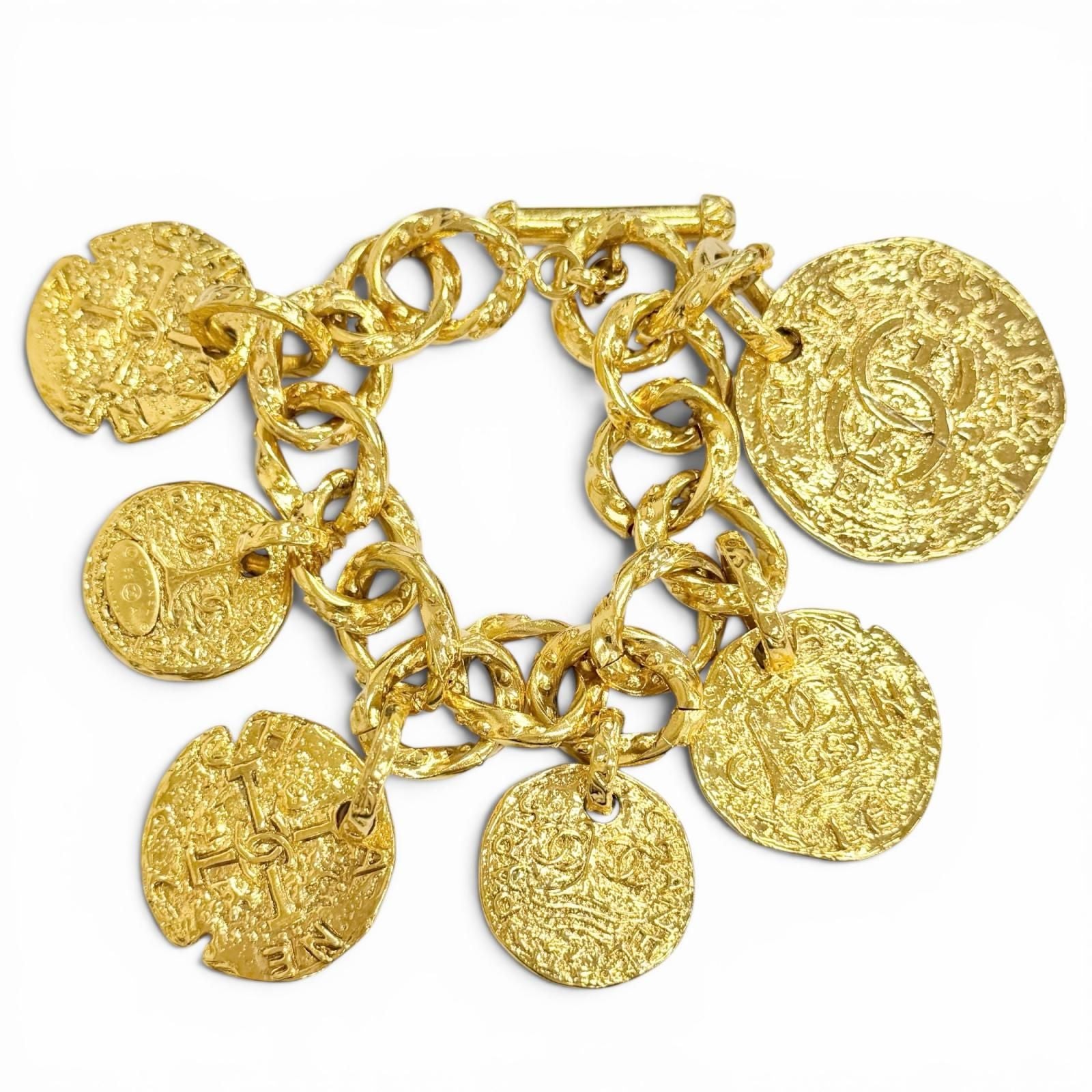 Chanel Vintage CC Logo Medal Chain Bracelet Gold — view 2