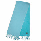 Hermes Cashmere 100% Blue Turquoise Evelyne Logo Fringe Bicolor Scarf — view 3