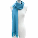 Hermes Cashmere 100% Blue Turquoise Evelyne Logo Fringe Bicolor Scarf — view 7