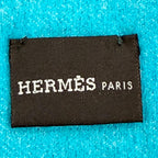 Hermes Cashmere 100% Blue Turquoise Evelyne Logo Fringe Bicolor Scarf — view 8