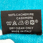 Hermes Cashmere 100% Blue Turquoise Evelyne Logo Fringe Bicolor Scarf — view 9