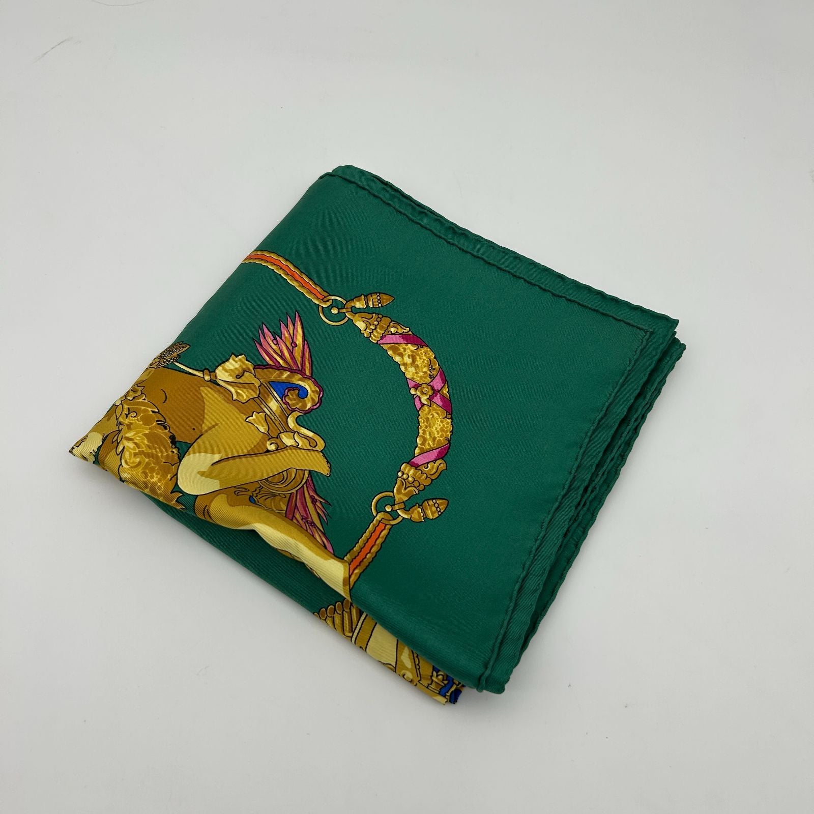 Hermes Carre 90 Scarf Hommage a Charles Garnier Lou Tribute to Green Silk — view 5