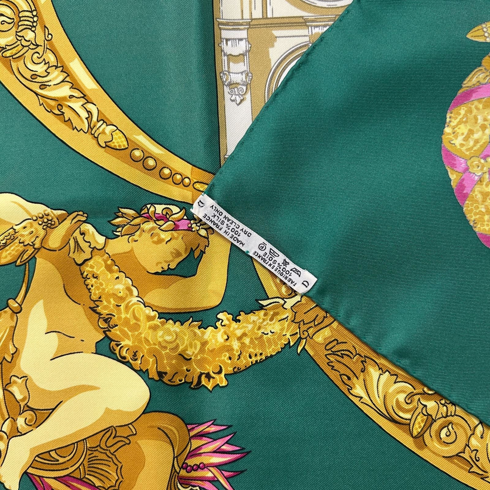 Hermes Carre 90 Scarf Hommage a Charles Garnier Lou Tribute to Green Silk — view 4