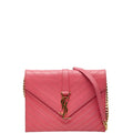 Saint Laurent Stitch YSL Logo Crossbody Chain Shoulder Bag Pink Leather