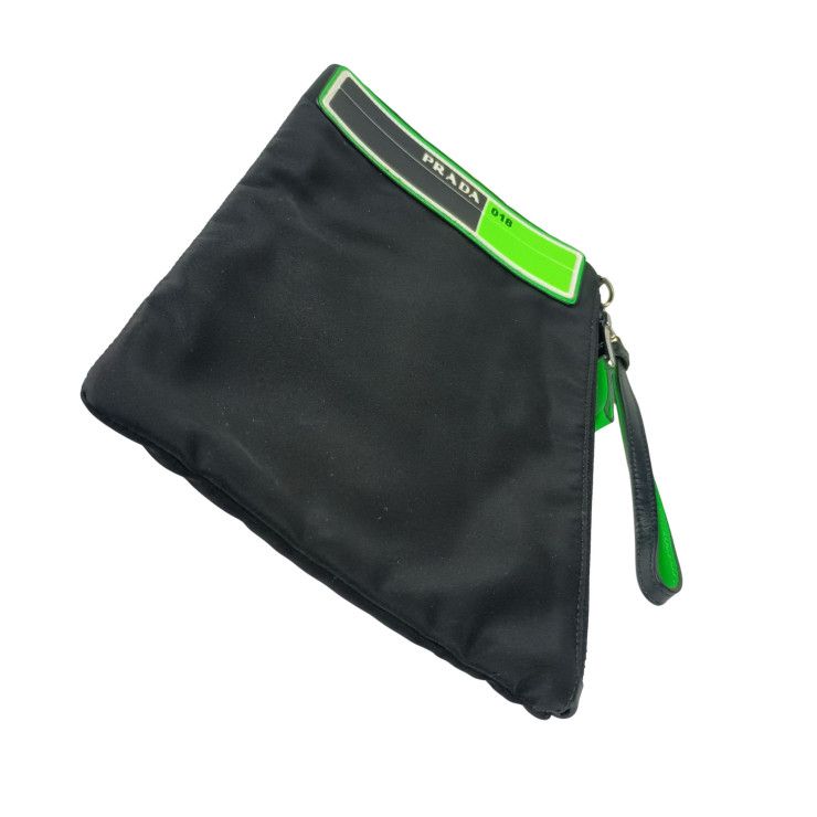 Prada Clutch Pouch Black Emerald Nylon Rubber Leather — view 2