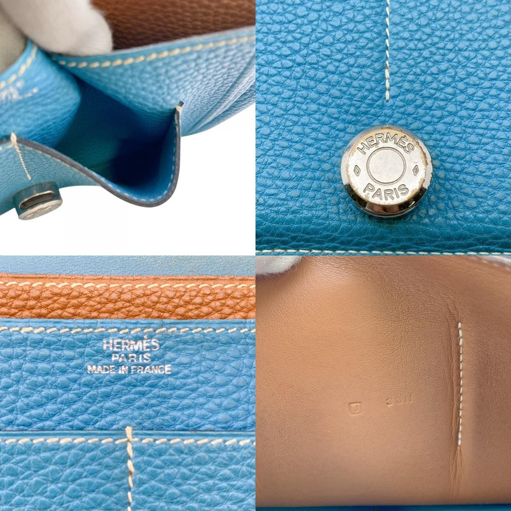 Hermes Bicolor Series Button Bifold Brown Dogon GM Verso Wallet — view 8