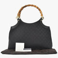 Gucci Bamboo Hand Bag Handbag GG Canvas Black Gold