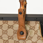 Gucci GG Canvas Bamboo Handle Gamaro Handbag Beige Brown Black — view 6