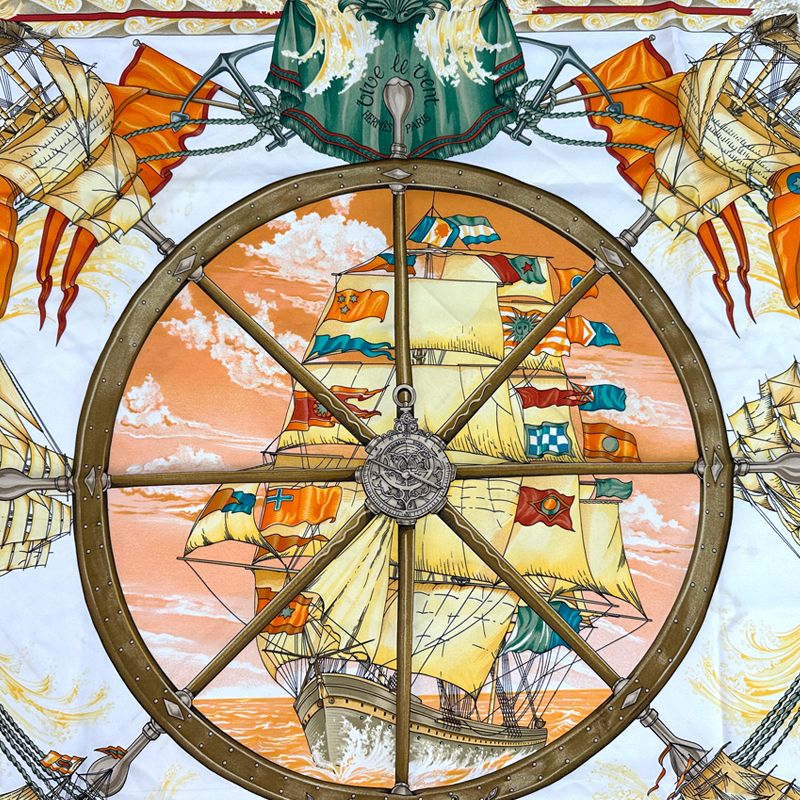 Hermes Scarf Carre 90 Vive le Vent Silk Yellow Multi Color Sea Ship Sailing — view 2