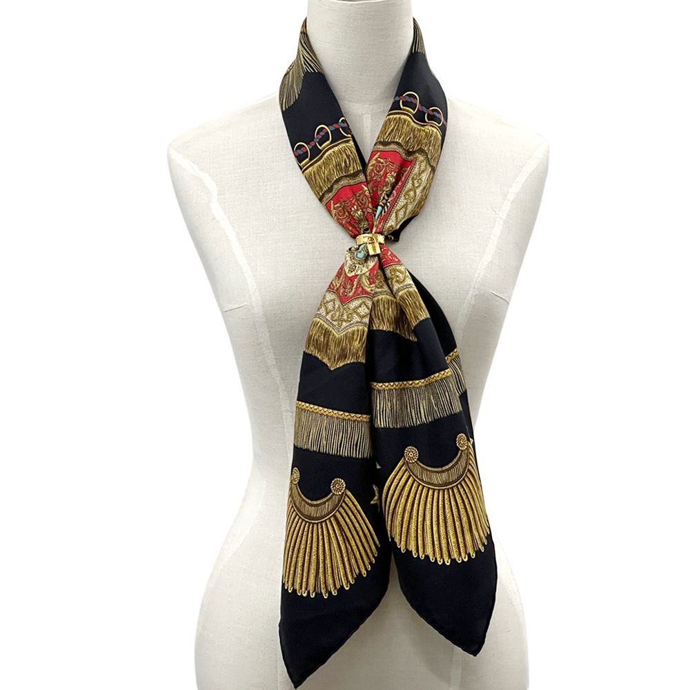 Hermes Scarf Carre 90 Poste Et Cavalerie Saber Decorative Bag Silk Black Multi — view 5