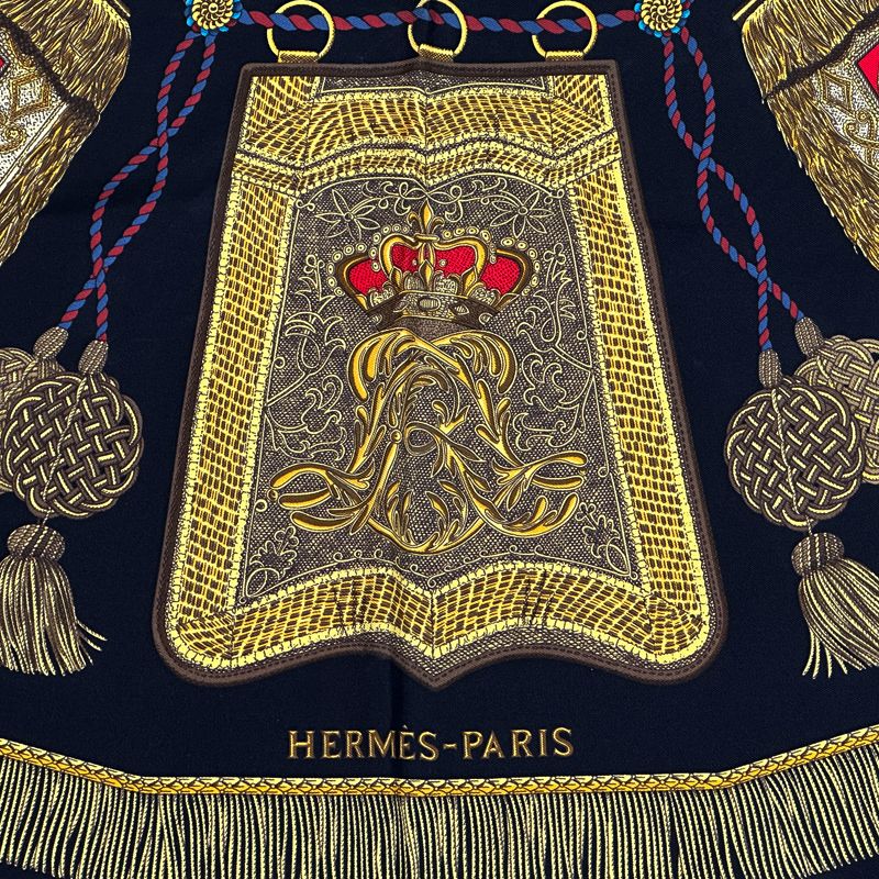 Hermes Scarf Carre 90 Poste Et Cavalerie Saber Decorative Bag Silk Black Multi — view 3