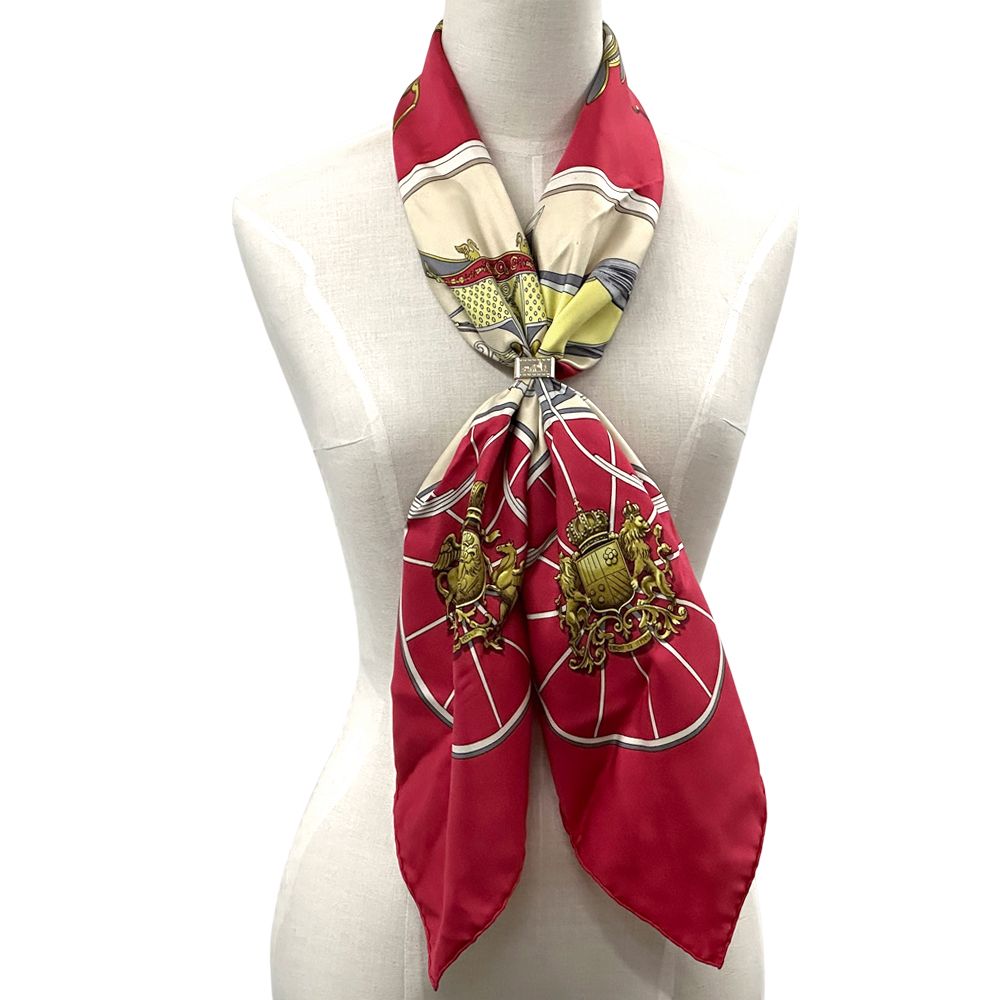 Hermes Scarf Carre 90 Spring Silk Red Multi Color Carriage Large — view 5