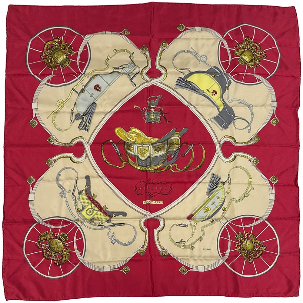 Hermes Scarf Carre 90 Spring Silk Red Multi Color Carriage Large