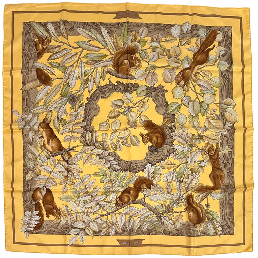 Hermes Scarf Carre 90 Casse Noisette Nutcracker Silk Yellow Multi Color
