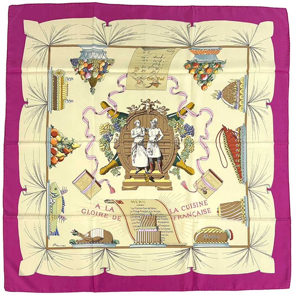 Hermes Scarf Carre 90 la Gloire de la Cuisine Francaise Celebrating French Silk