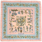 Hermes Scarf Carre 90 les Jardiniers du Roy Silk Pink Light Blue Multi Color