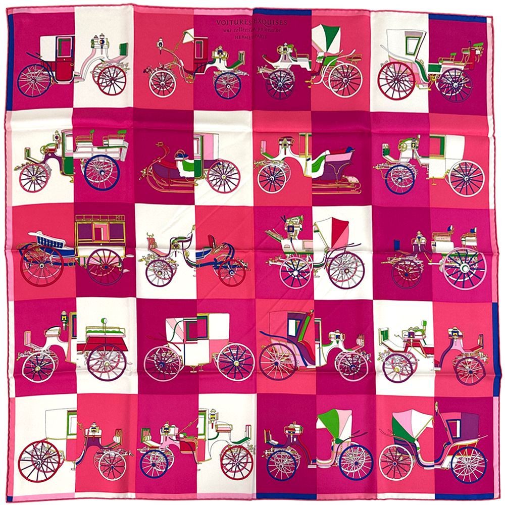 Hermes Scarf Carre 90 Voitures Exquises Elaborate Carriage Silk Pink Multi