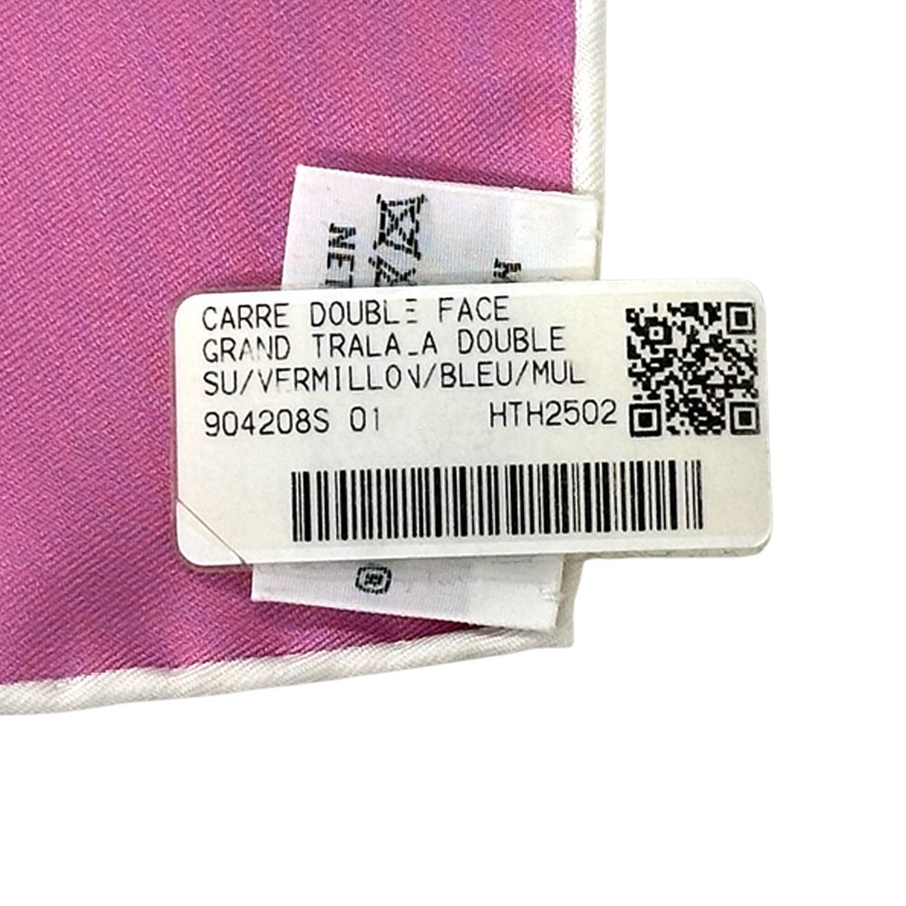 Hermes Scarf Carre Double Face 90 Grand Tralala Silk Vermillion Blue Multi — view 7
