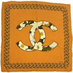 Chanel Scarf CC Logo Silk Orange Multi Color Camellia Floral Chain Large