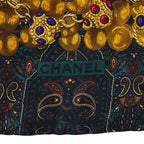 Chanel Scarf Gripoix Silk Green Multi Color Chain Paisley Pattern Glossy Shiny — view 3