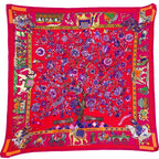 Hermes Scarf Pleats Fantaisies Indiennes Dazzling Indian Silk Pink Red Multi