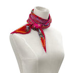 Hermes Scarf Pleats Fantaisies Indiennes Dazzling Indian Silk Pink Red Multi — view 7