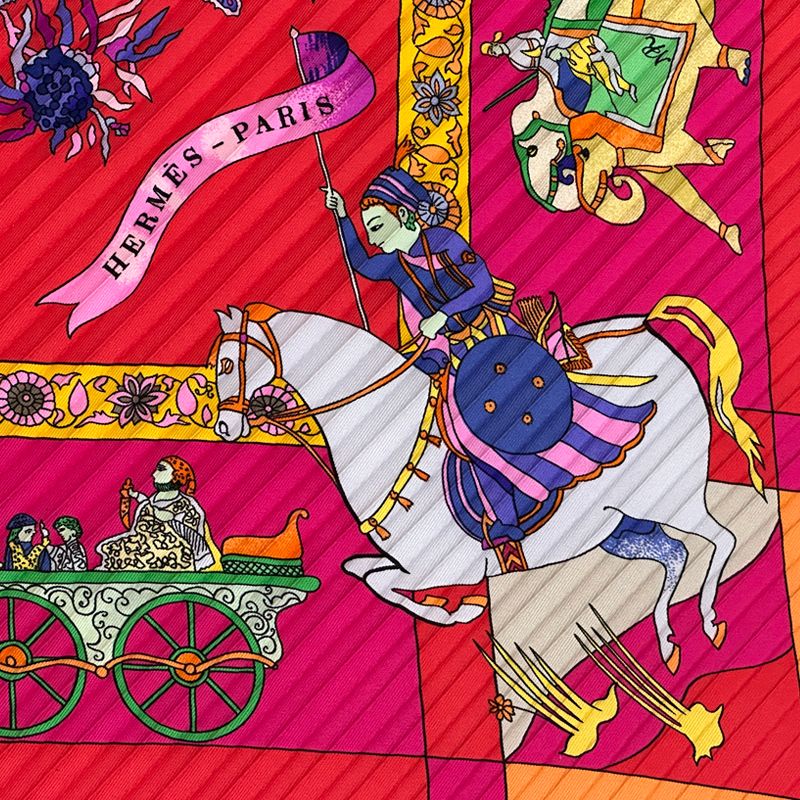 Hermes Scarf Pleats Fantaisies Indiennes Dazzling Indian Silk Pink Red Multi — view 3
