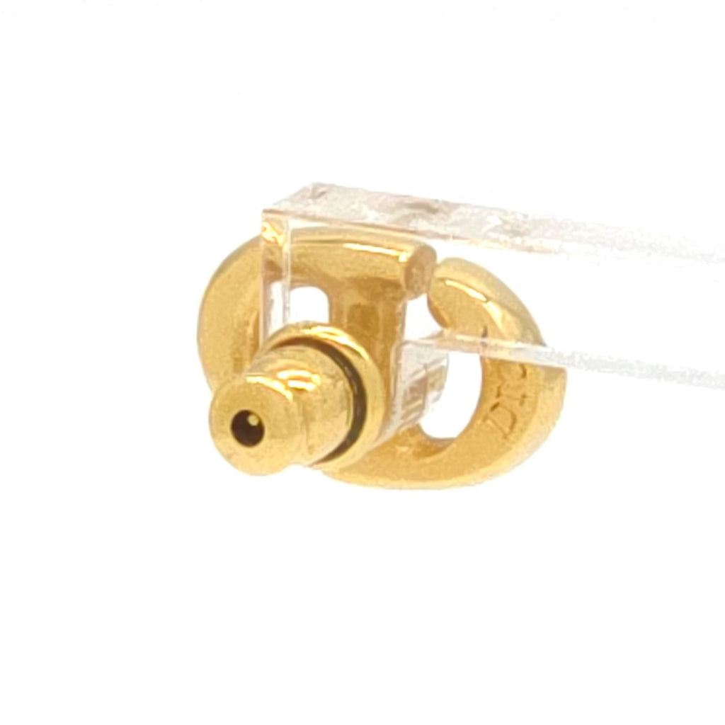 Dior CD Navy Stud Earrings Single CD Signature Gold — view 3